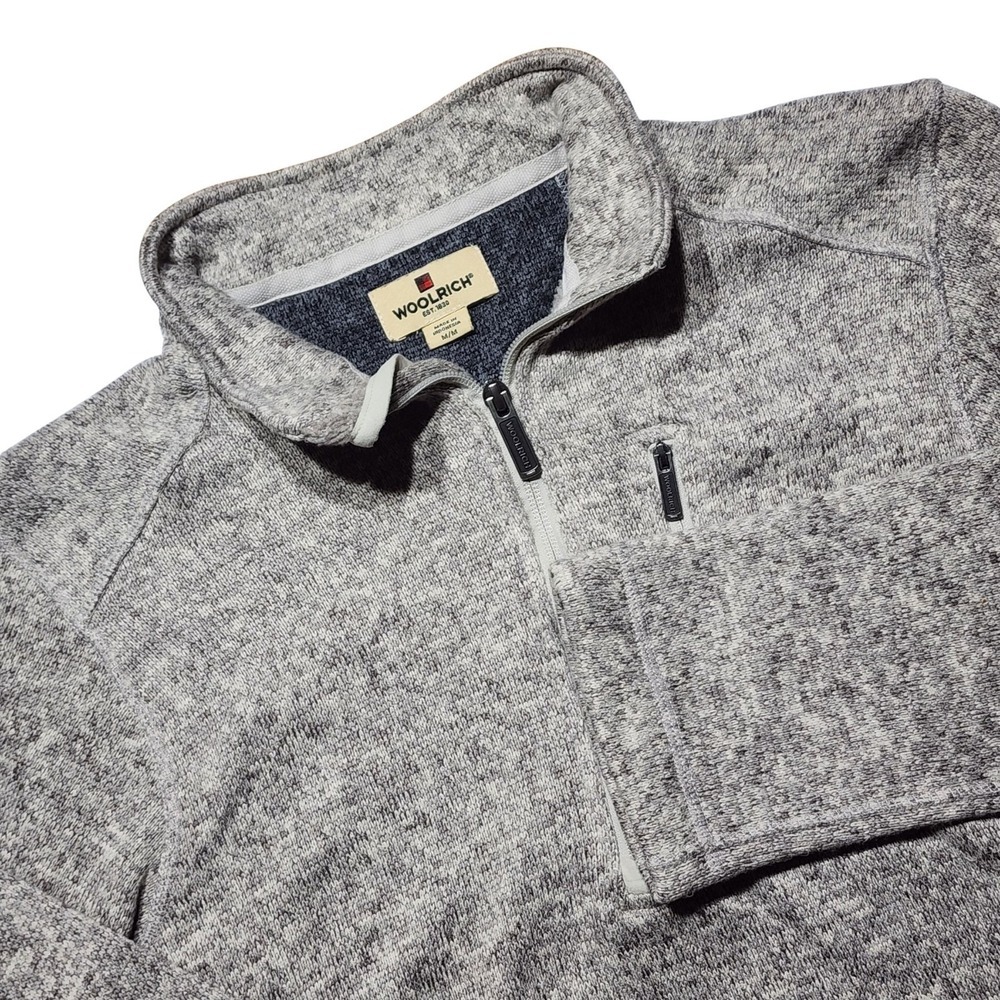 Woolrich Sweater Mens Gray M Fleece Quarter Zip Outdoors Casual Adult